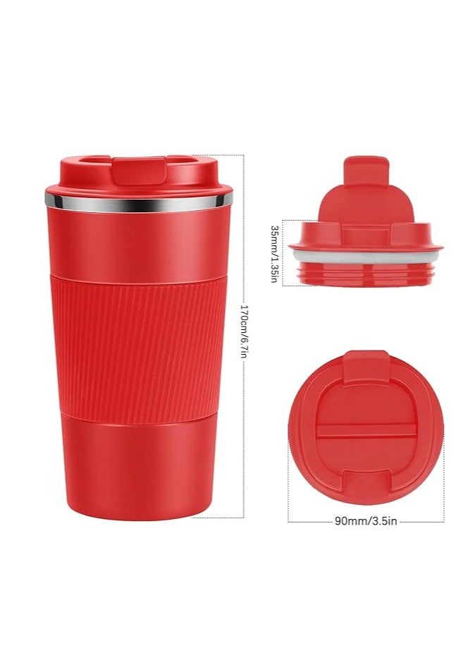 كوب قهوة سفر حراري من الستانلس ستيل - 380 مل - أحمر - للمشروبات الساخنة والباردة - Image 3
