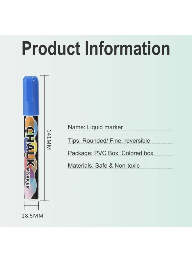 Liquid Chalk Marker Pens 8 Colored Chalk Pen with Reversible Chisel Tip for Chalkboard Blackboard Windows Glass Whiteboard Erasable - Image 3