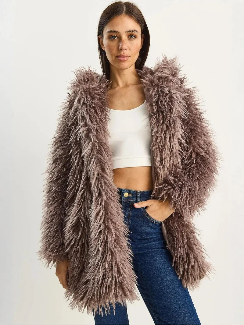 LUCCI Oversize Hooded Faux Fur Jacket