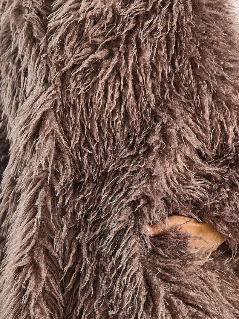 Bianco Lucci Beaver Brown LUCCI Oversize Hooded Faux Fur Jacket for Women | Best Price UAE