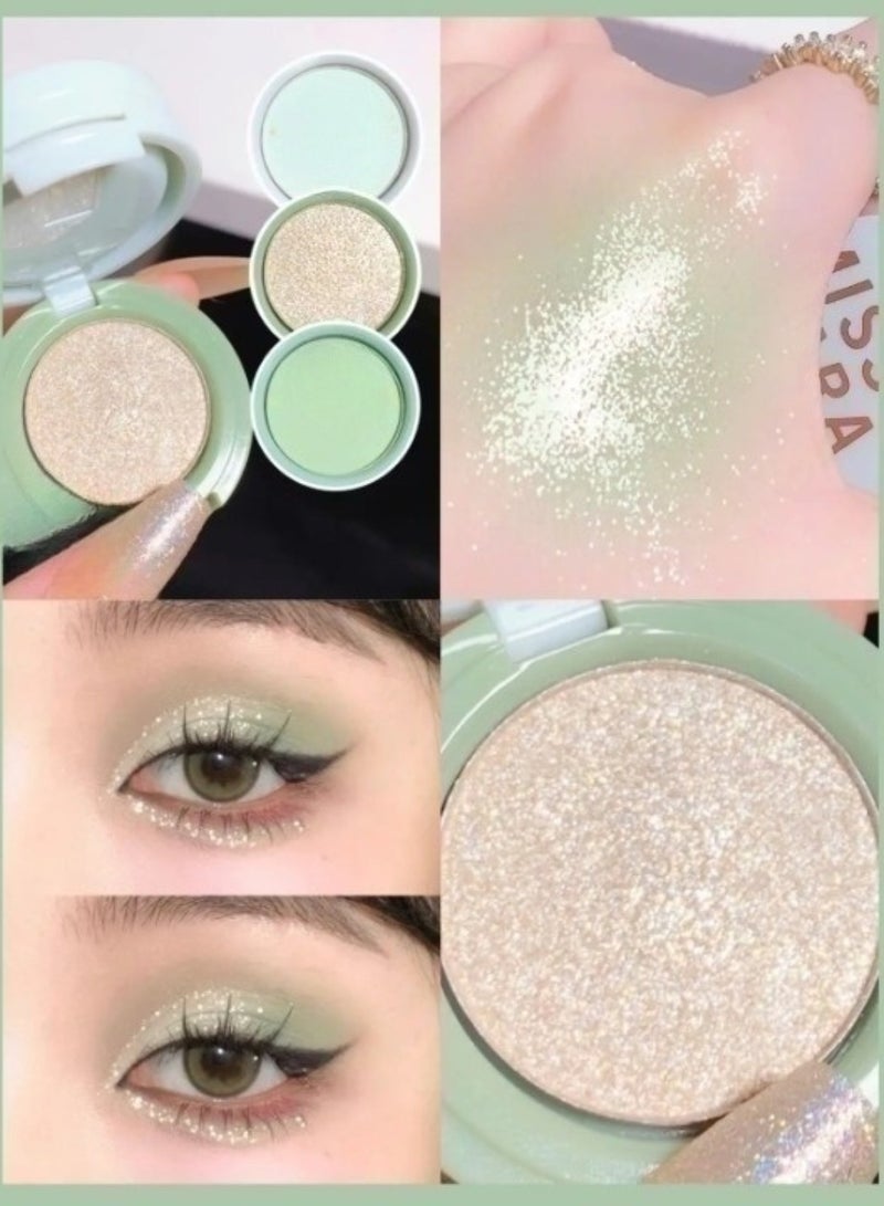 Huitich 3 in 1 Shimmer Bronzer and Pressed Powder Palette Green - Image 2