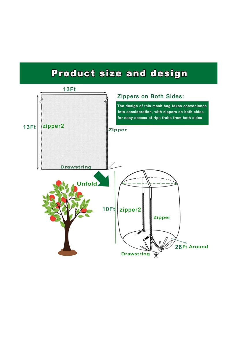 general 13x13Ft Extra Large Tree Netting for Fruit Trees Keep Birds Squirrels Cicadas and Small Fly Out,Ideal Covers for Cherry Fig Blueberry Bushes Guava Peach Apple Trees(Zippers on Both Sides) - Image 4