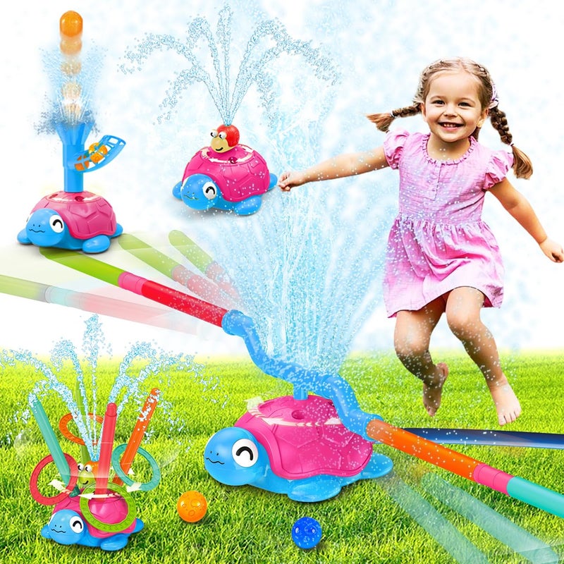 VATOS 4 in 1 Turtle Water Sprinkler for Kids Outdoor Toys with Snail SplashRing TossCatch Ball Game Hurdle Play360Roating Spray Summer Fun Backyard Garden Lawn for Toddlers Kids Girls 38 - Image 2