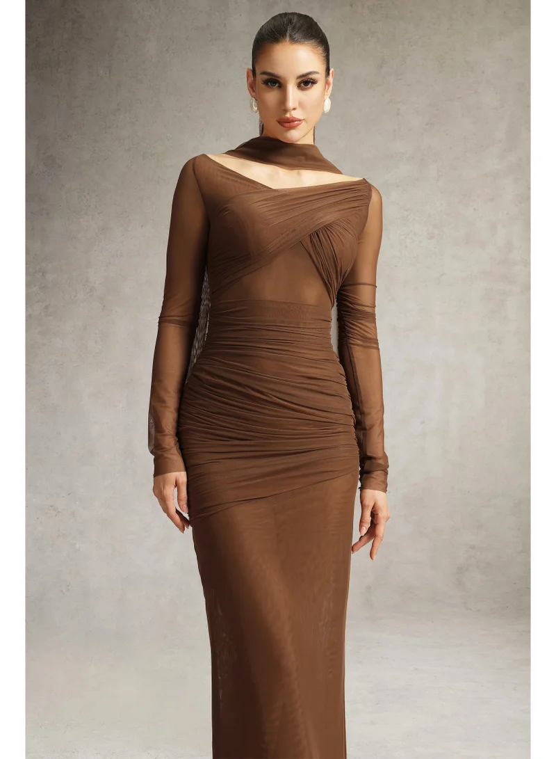 Bella Barnett  Zimino Long Sleeve Ruched Tulle Maxi Dress for Women | Best Price UAE