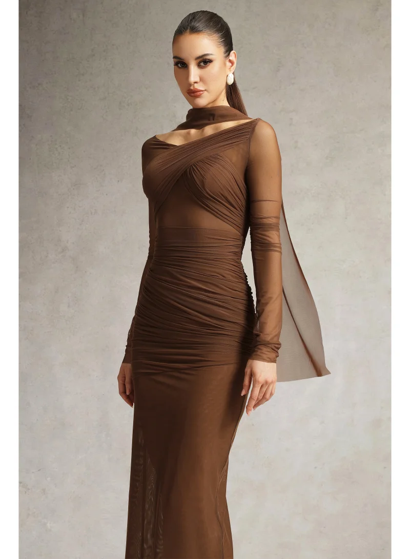 Bella Barnett  Zimino Long Sleeve Ruched Tulle Maxi Dress for Women | Best Price UAE