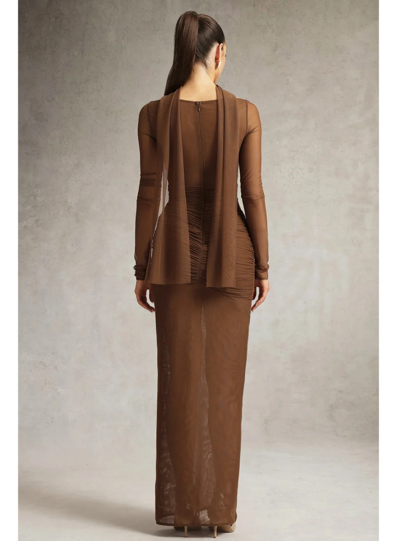 Bella Barnett  Zimino Long Sleeve Ruched Tulle Maxi Dress for Women | Best Price UAE