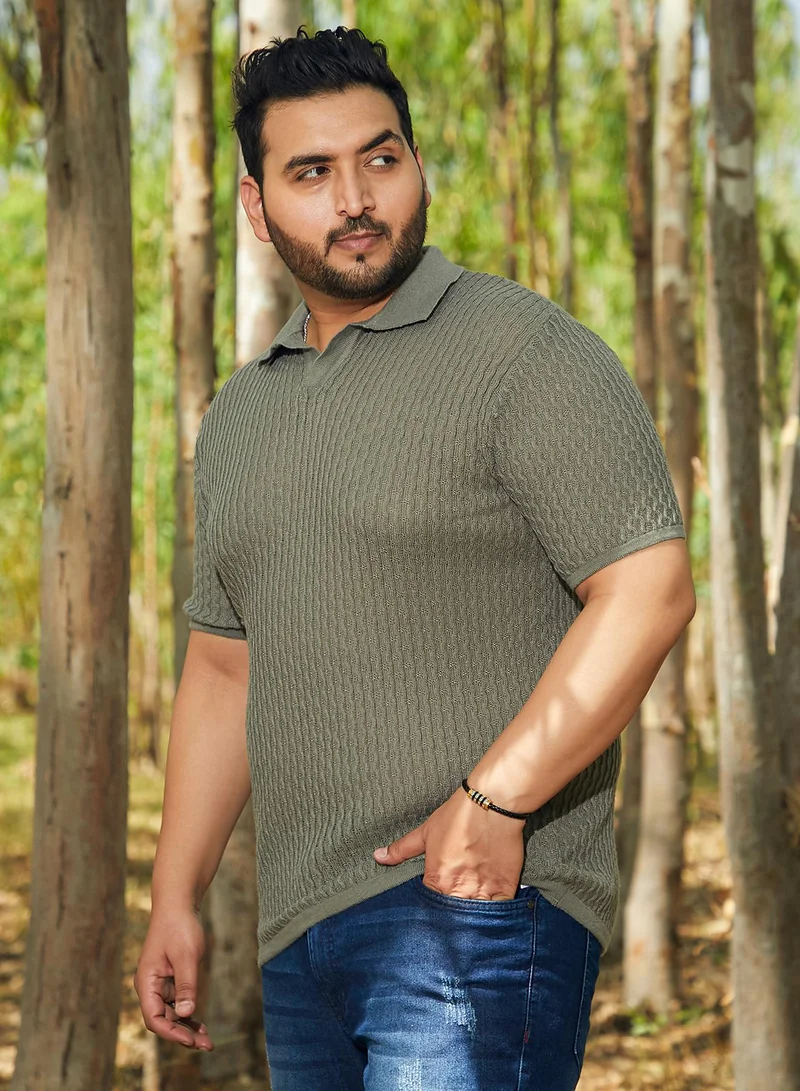 Instafab Plus  Men's Moss Green Swirl-Textured Polo T-Shirt for Men | Best Price UAE