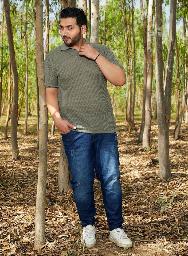 Instafab Plus  Men's Moss Green Swirl-Textured Polo T-Shirt for Men | Best Price UAE