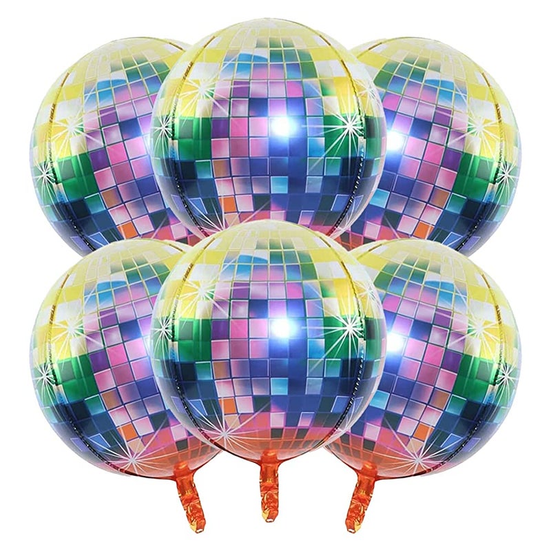 Disco 22-Inch 4D Aluminum Foil Balloons – Colorful, 6 Pieces, Holographic Birthday Party Decor