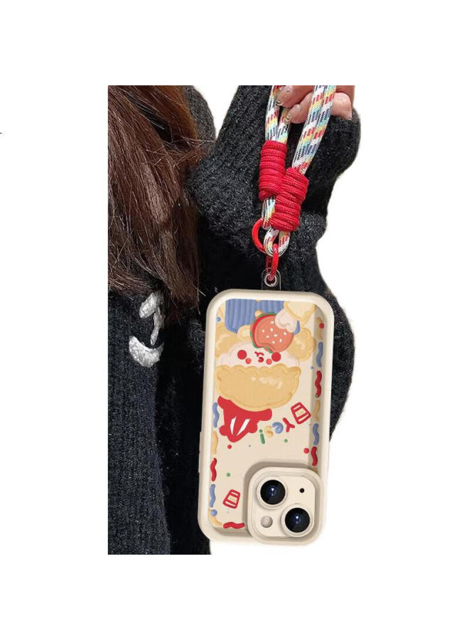 Jiang Ming Jiangming Iphone 15 Case, Shockproof Corner Protection, Full Lens Coverage, Soft Shell With Wrist Strap, Anti-Loss, Women'S Style, Cute Cartoon Painting Design - Image 2