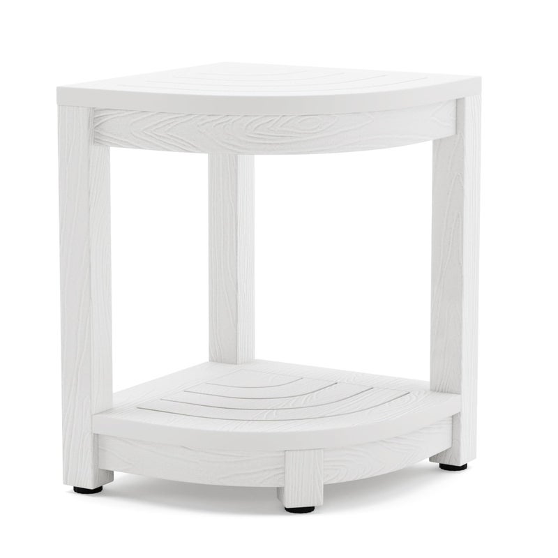 LUE BONA LUE BONA Shower Bench for Inside Shower White Poly Corner Shower Stool for Shaving Legs 17 Waterproof Storage Shelf for Bathtub Bathroom Small Shower Seats Chair Foot Rest Indoor or Outdoor Use 