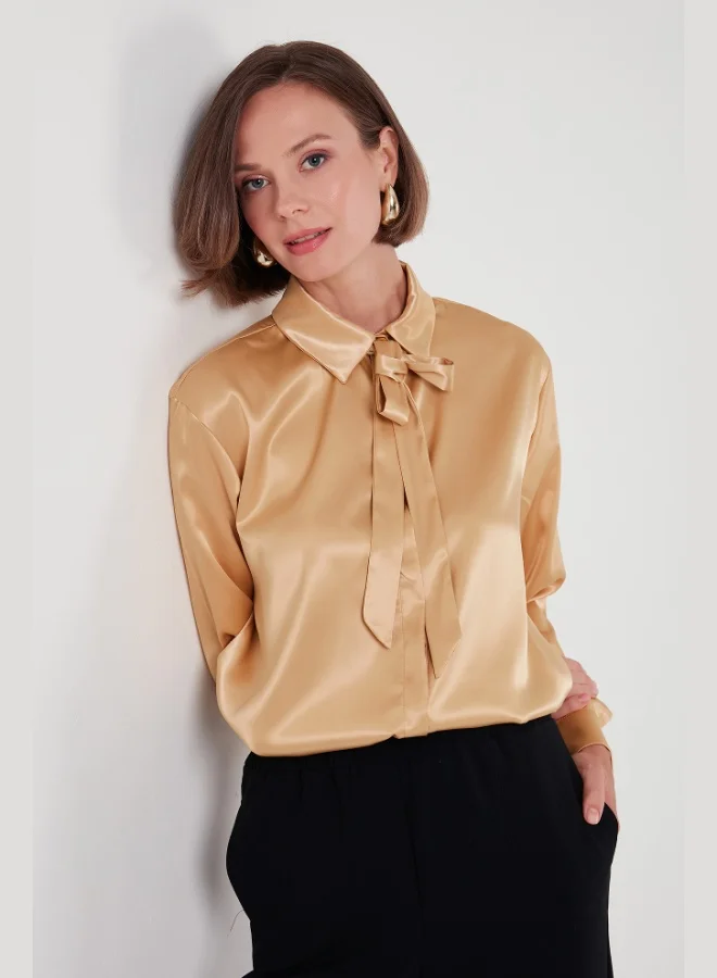 Lela Lela Regular Fit Tie Detail Satin Shirt Women's SHIRT 611GO00159