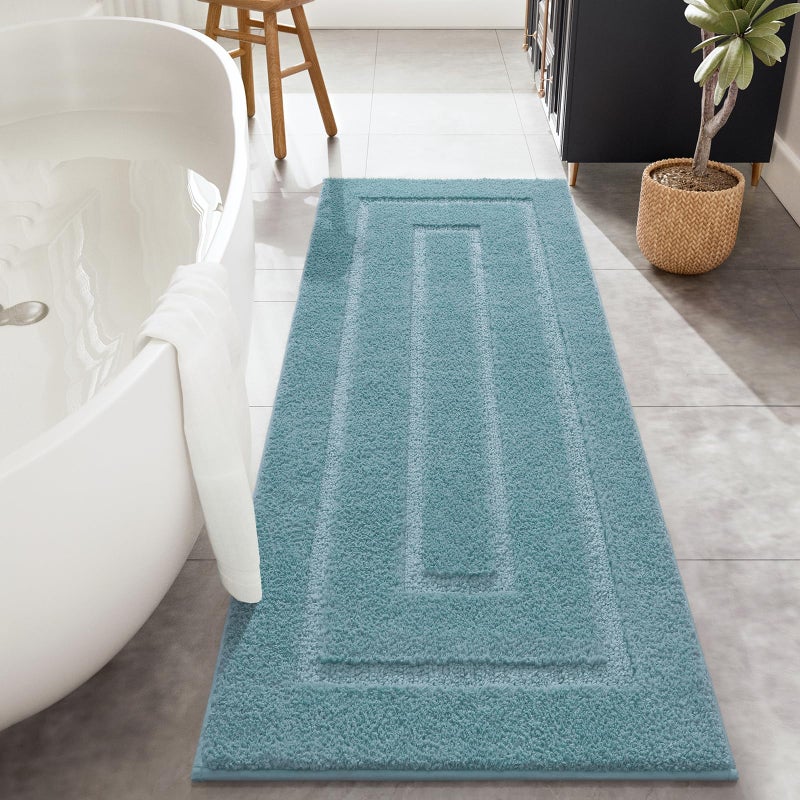 HOMORE Bathroom Runner Rug 24x60 Inch Non Slip Washable Bathroom Rug, Soft and Absorbent Microfiber Long Bath Rugs, TPR Backing Plush Bath Mat for Shower Floor, Spa Blue - Image 1