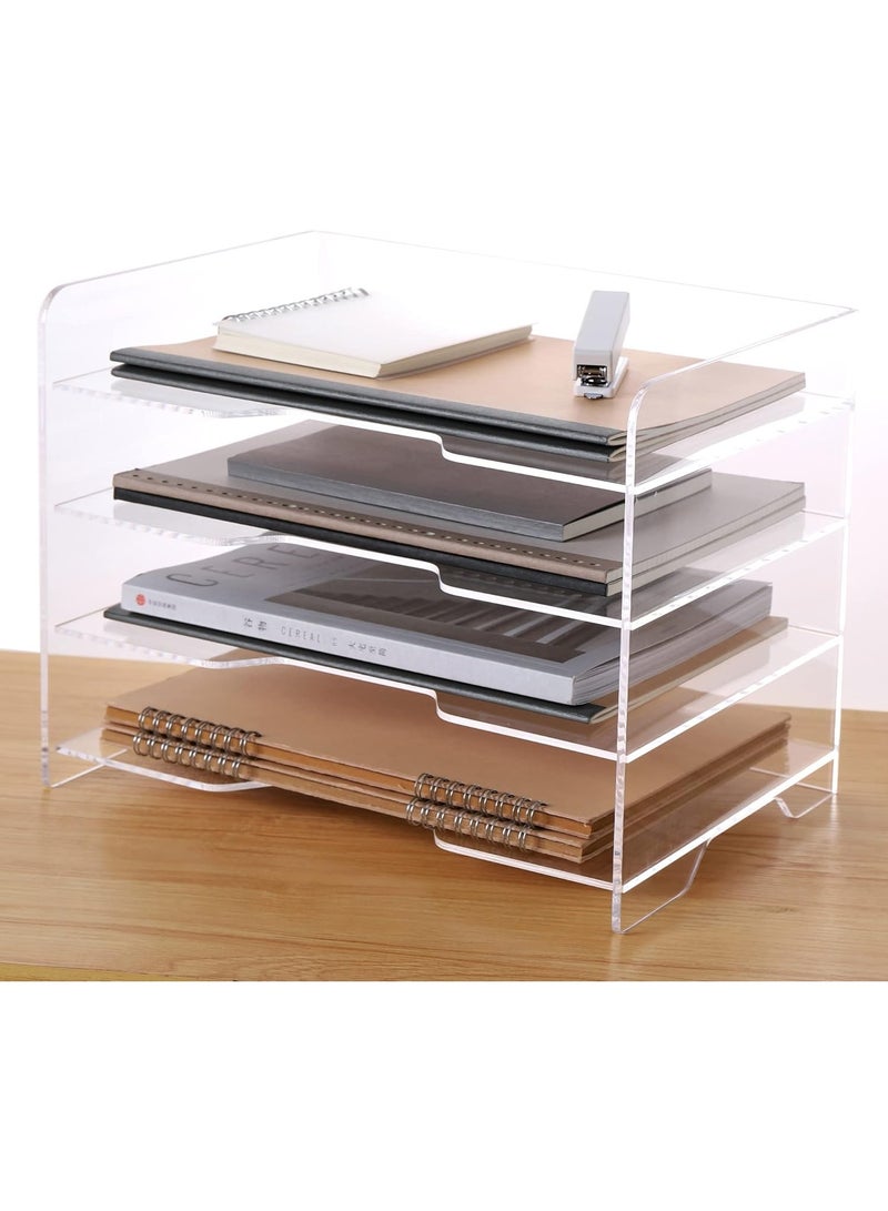 TPGP Paper Organizer Tray, Acrylic File Storage for Desk, Enlarged 4 Tiers Trays, Clear Letter Tray for Office Accessories (Multiple 4 Tier Enlarged)  - Image 1