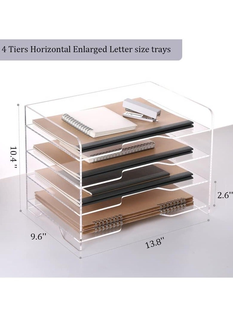 TPGP Paper Organizer Tray, Acrylic File Storage for Desk, Enlarged 4 Tiers Trays, Clear Letter Tray for Office Accessories (Multiple 4 Tier Enlarged)  - Image 2