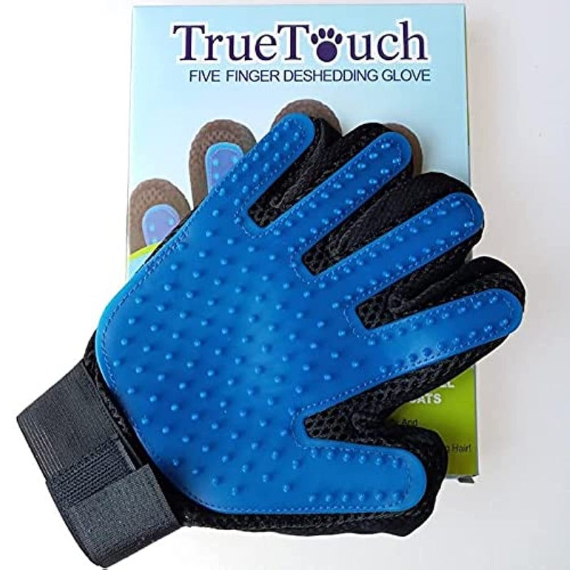 Premium Pet Grooming Glove Brush - Heavy-Duty Silicone Deshedding Mitt - Durable One-Handed Hair Remover & Massage Glove for Dogs, Cats & Puppies (Vibrant Blue & Black Utility Profile) - Manual Pet Care Sanitation Convenience & Grooming Asset Management Template