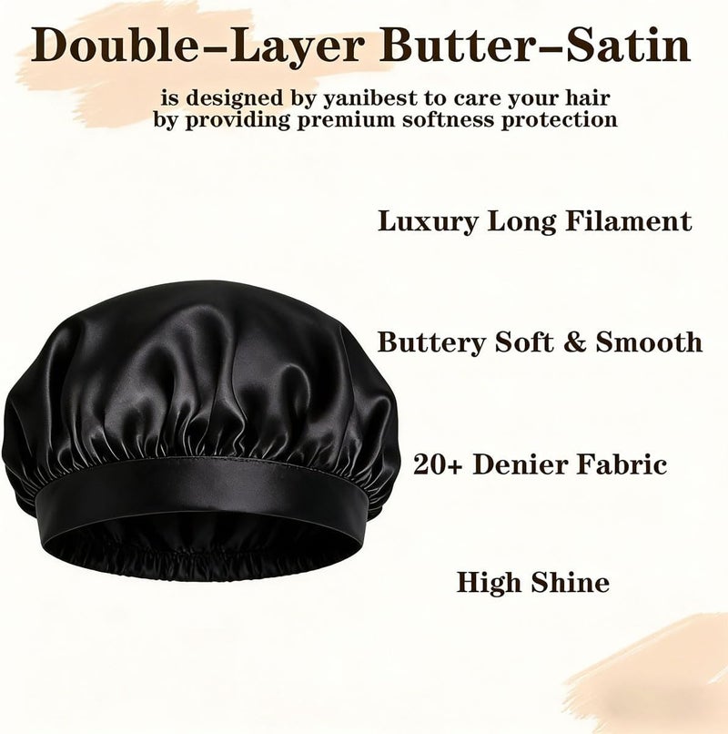 ZSRVAJ 2Pcs Silk Bonnet for Sleeping, Satin Hair Bonnet with Adjustable Design, Curly Hair Protection for Men and Women, Black and Khaki - Image 4