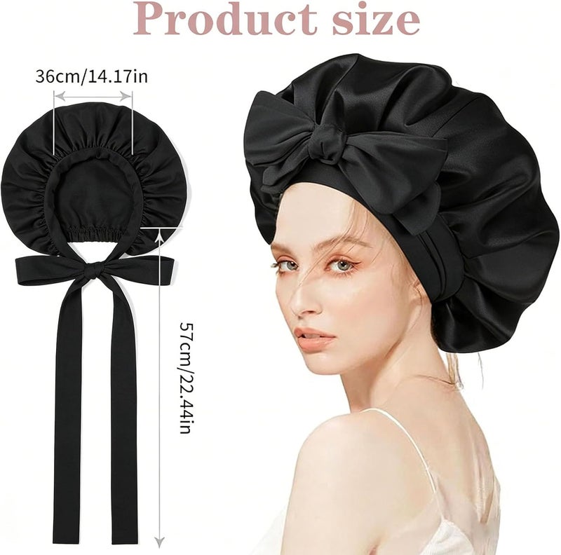 ZSRVAJ 2Pcs Silk Bonnet for Sleeping, Satin Hair Bonnet with Adjustable Design, Curly Hair Protection for Men and Women, Black and Khaki - Image 2