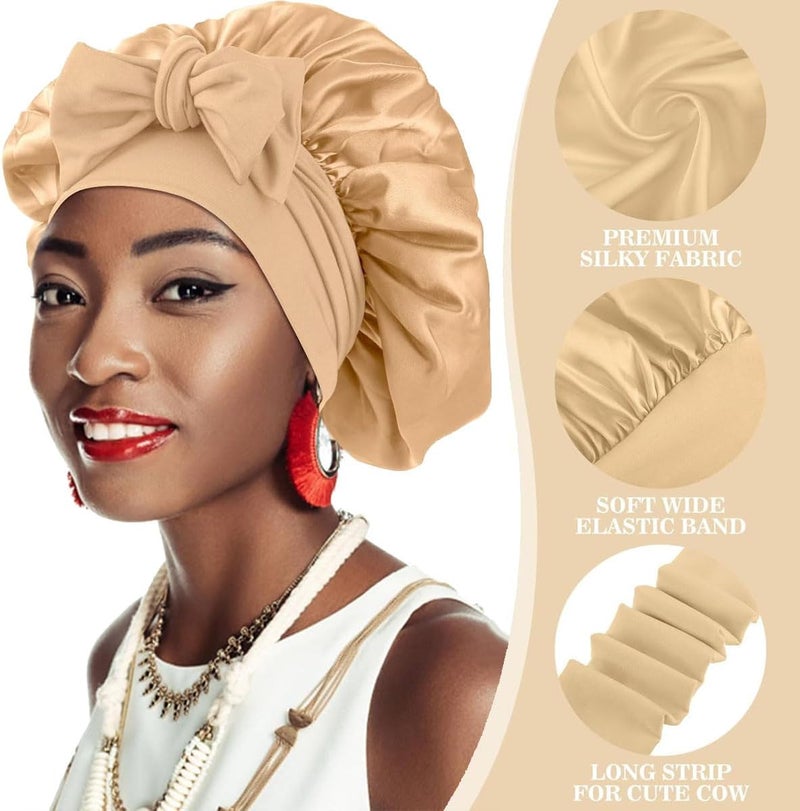 ZSRVAJ 2Pcs Silk Bonnet for Sleeping, Satin Hair Bonnet with Adjustable Design, Curly Hair Protection for Men and Women, Black and Khaki - Image 3