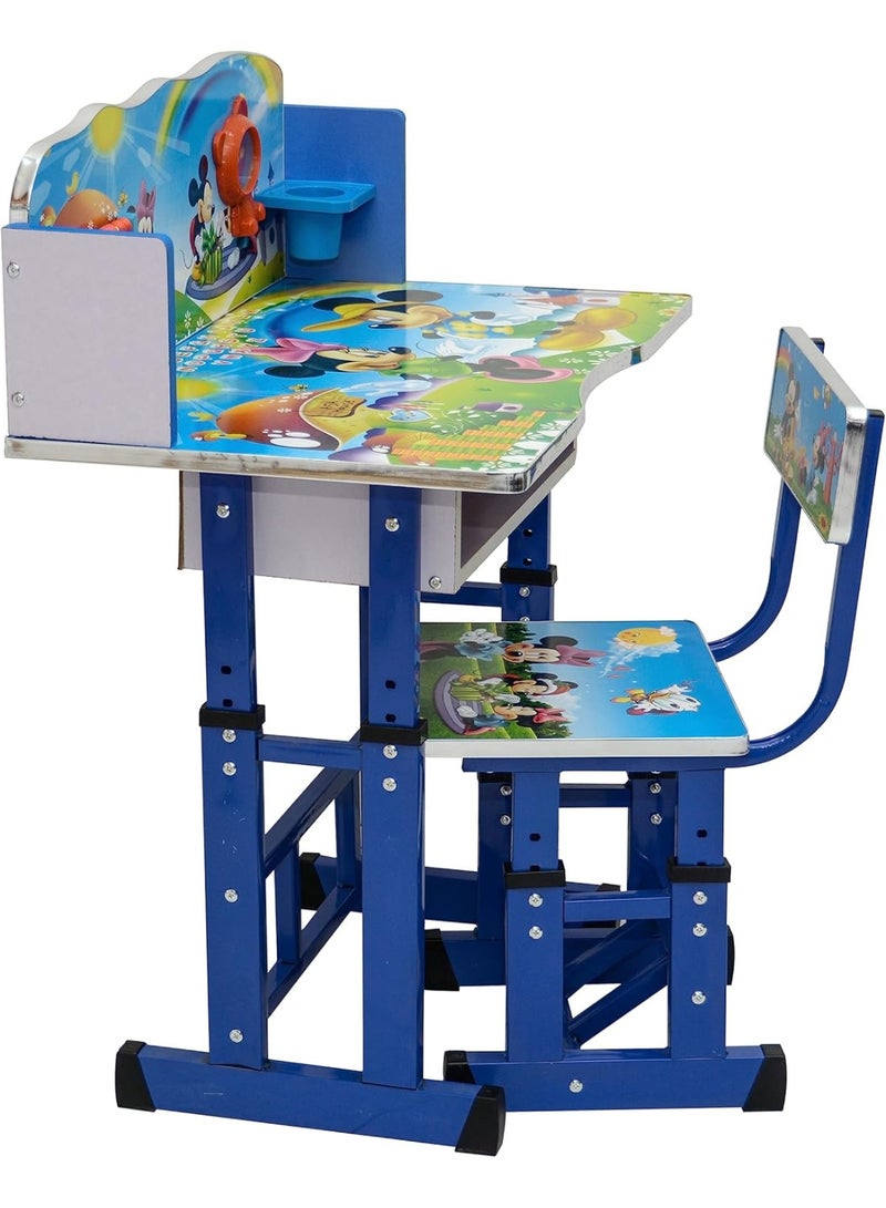 Multi Home Furniture Blue Adjustable Kids Study Table and Chair Set – Ergonomic Study Desk with Storage Shelf, Abacus & Clock – Cartoon Theme Homework Desk for Boys, Study Table for Kids 3–12 - Image 2