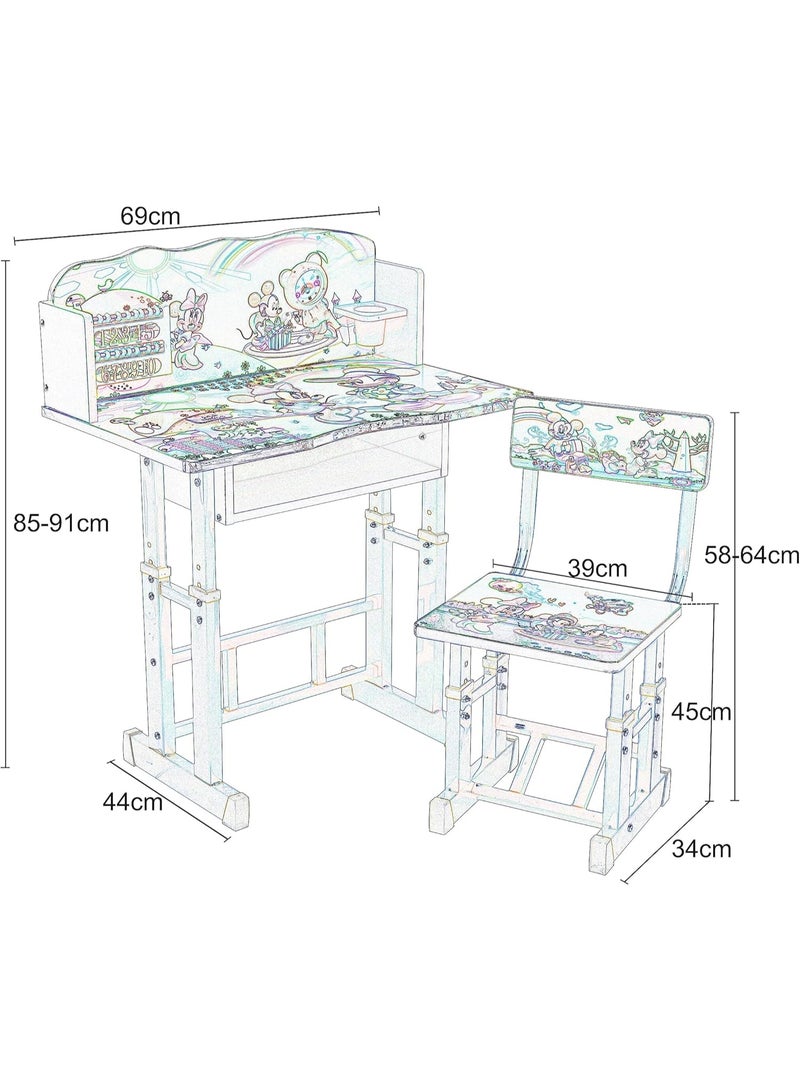 Multi Home Furniture Blue Adjustable Kids Study Table and Chair Set – Ergonomic Study Desk with Storage Shelf, Abacus & Clock – Cartoon Theme Homework Desk for Boys, Study Table for Kids 3–12 - Image 3