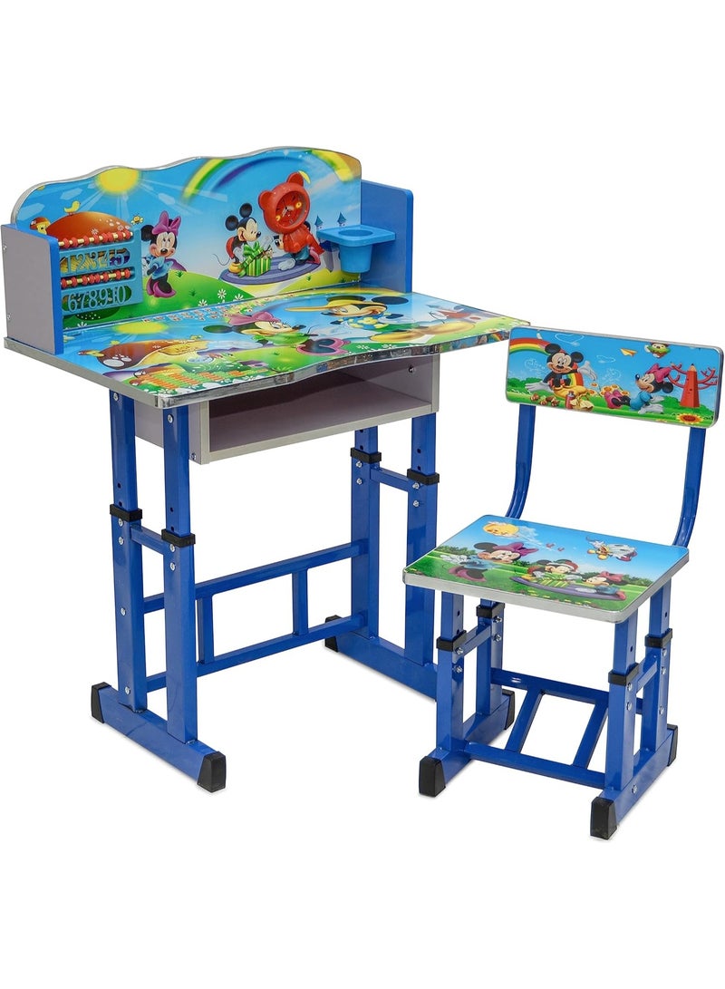 Multi Home Furniture Blue Adjustable Kids Study Table and Chair Set – Ergonomic Study Desk with Storage Shelf, Abacus & Clock – Cartoon Theme Homework Desk for Boys, Study Table for Kids 3–12 - Image 4