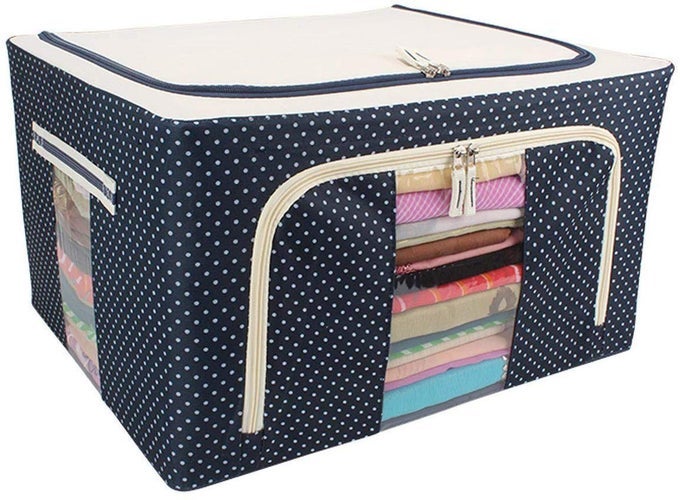 66 LT WINDOW FOLDING BAG UNDER BED CLOSET WARDROBE BOX WITH FOLDABLE STEEL FRAME DOUBLE OPENING ZIPPED RECTANGULAR STORAGE ORGANIZER BAG 1PCS MULTICOLOR