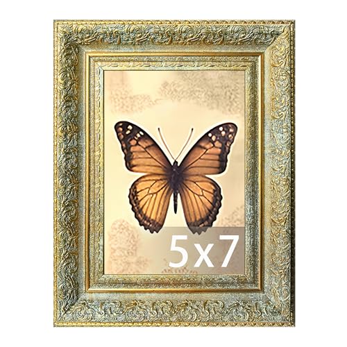 vrzpopi Vintage Picture Frame, Decorative Wall Hanging and Tabletop Display Photo Frame (Gold, 5X7) - Image 1