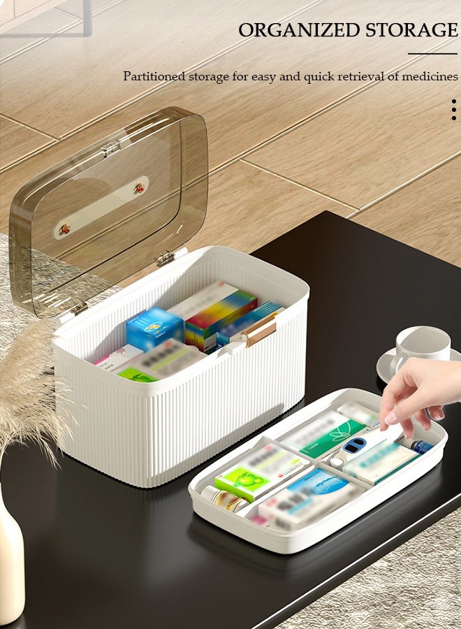 DUNISO صندوق تخزين الأدوية مكون من طبقتين صندوق الإسعافات الأولية مع مقصورات صندوق تخزين بلاستيكي محمول بمقبض - Image 5