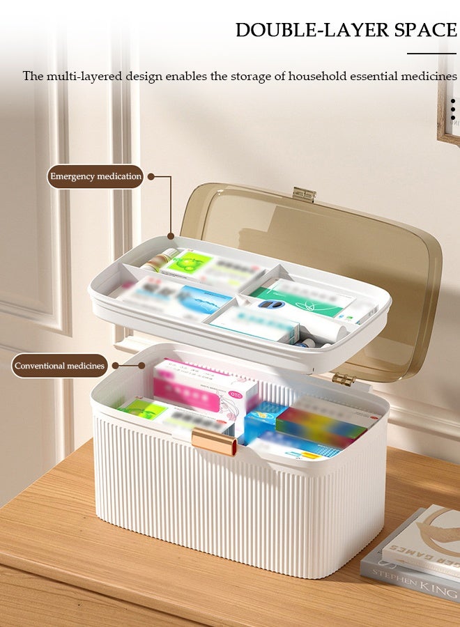 DUNISO صندوق تخزين الأدوية مكون من طبقتين صندوق الإسعافات الأولية مع مقصورات صندوق تخزين بلاستيكي محمول بمقبض - Image 3