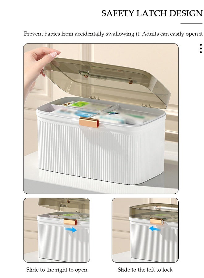 DUNISO صندوق تخزين الأدوية مكون من طبقتين صندوق الإسعافات الأولية مع مقصورات صندوق تخزين بلاستيكي محمول بمقبض - Image 4