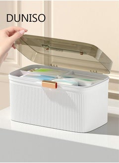 Medicine Storage Box 2 Layers First Aid Box with Compartments Portable Plastic Storage Box with Handle
