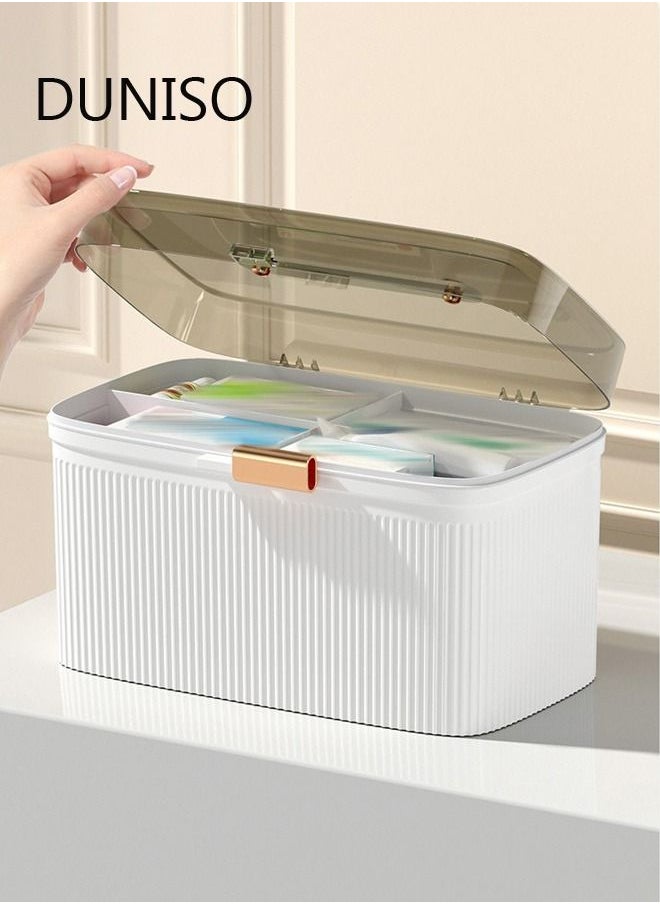DUNISO - Medicine Storage Box 2 Layers First Aid Box with Compartments Portable Plastic Storage Box with Handle - Image 1