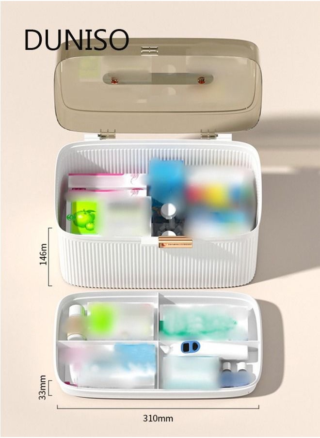 DUNISO - Medicine Storage Box 2 Layers First Aid Box with Compartments Portable Plastic Storage Box with Handle - Image 1