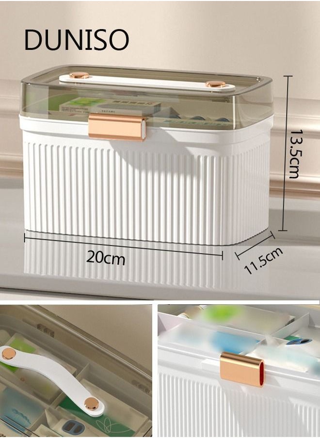 DUNISO - Medicine Storage Box 2 Layers First Aid Box with Compartments Portable Plastic Storage Box with Handle - Image 1