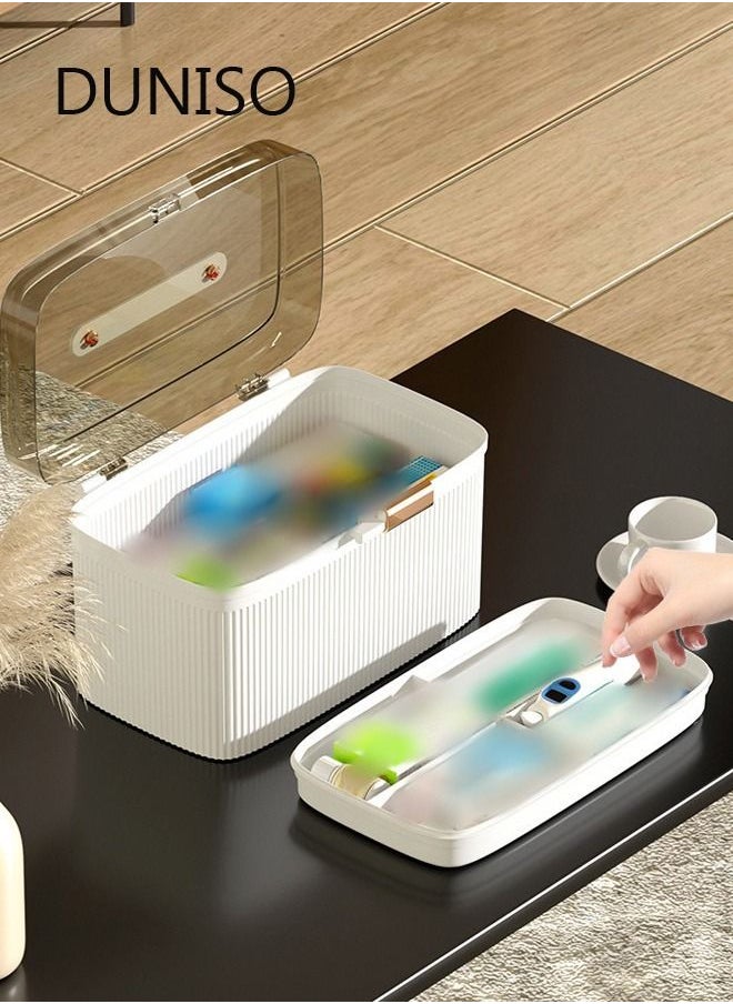 DUNISO - Medicine Storage Box 2 Layers First Aid Box with Compartments Portable Plastic Storage Box with Handle - Image 1