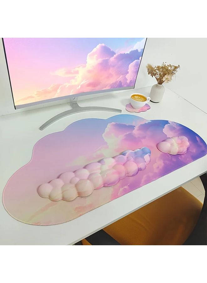 وسادة ماوس وردية مريحة على شكل سحابة مع دعم للمعصم ومجموعة مسند معصم لوحة المفاتيح - Image 1