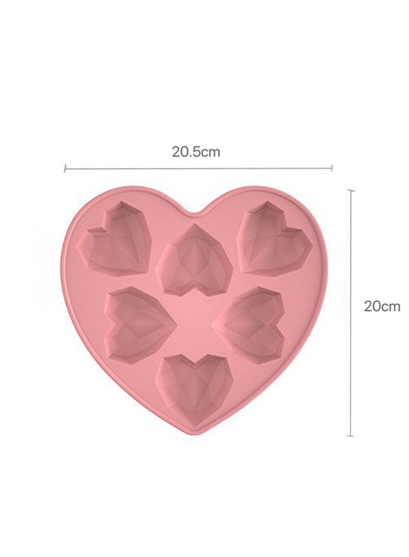 Platinum Silicone Heart Mold, Cubic Design For Valentine's Day, Oven And Refrigerator Compatible, Easy Demolding With Soft Silicone, Pink Design, Essential For Premium Baking, Pink  - Image 1