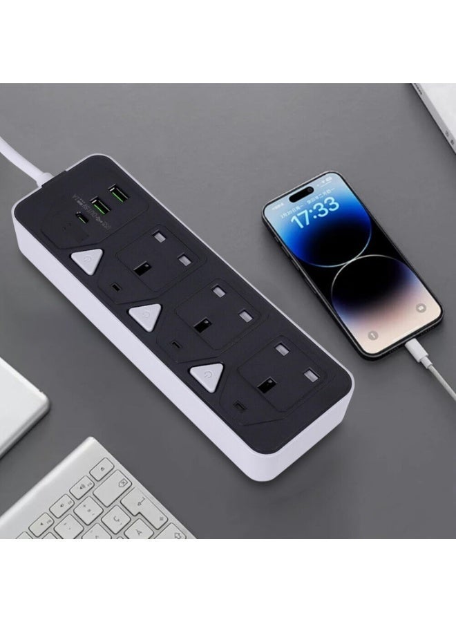 تراداماكس توصيلة كهرباء لتمديد الطاقة بقوة 2000 واط (6 في 1) مع 3 منافذ، منفذي USB و1 منفذ توصيل طاقة نوع C للشحن السريع فائق السرعة، شحن تلقائي 3.4 امبير، توصيلة كهرباء بقوة 2000 واط، بطول 5 متر، لوحة متعددة المقابس، سلك تمديد شديد التحمل - شحن سريع - Image 4