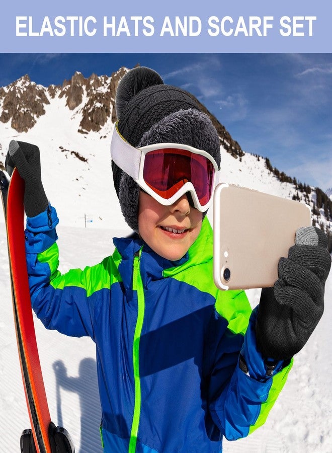 JaGely 12 Pieces Kids Winter Hat Glove Scarf Sets Thick Fleece Lining Cap Knitted Beanie Warm Touchscreen Mitten Neck Warmer Gaiter for Boys and Girls(Classic,Black,Gray,White,Pink) - Image 4