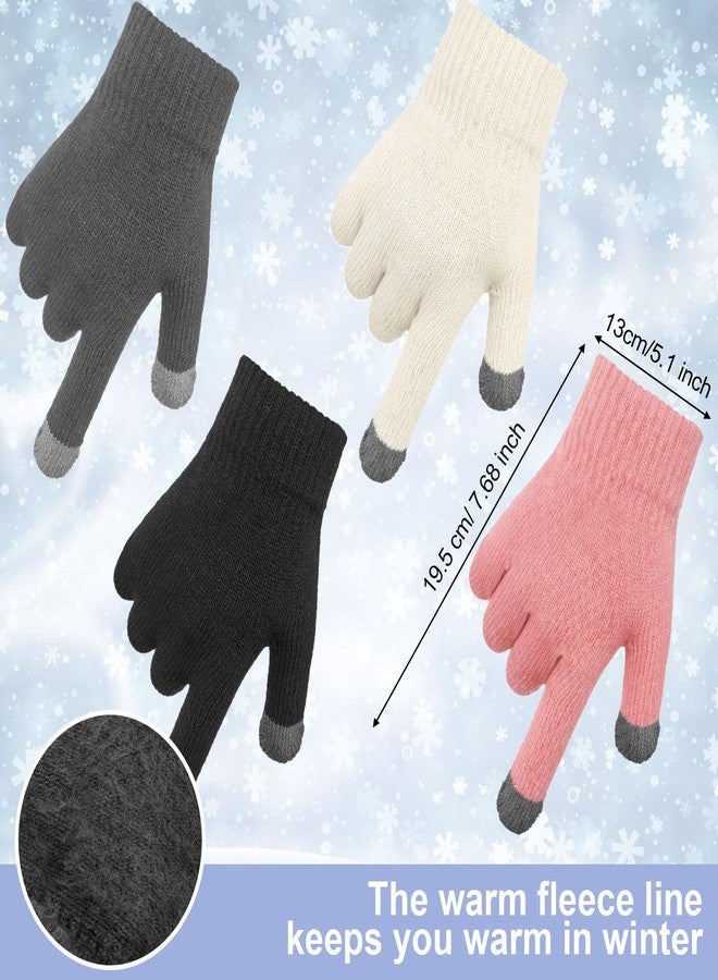 JaGely 12 Pieces Kids Winter Hat Glove Scarf Sets Thick Fleece Lining Cap Knitted Beanie Warm Touchscreen Mitten Neck Warmer Gaiter for Boys and Girls(Classic,Black,Gray,White,Pink) - Image 3