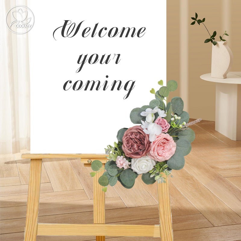 Odouzy Artificial Wedding Arch Flowers For Wedding Sign Set Of 2 For Wedding Welcome Ceremony Sign Faux Floral Swags Wedding  Banquet And Reception Backdrop Floral Decoration (Coffee Pink) - Image 4