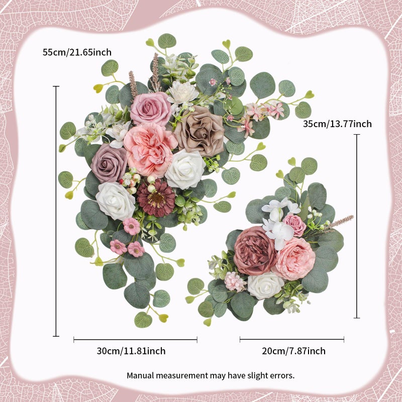 Odouzy Artificial Wedding Arch Flowers For Wedding Sign Set Of 2 For Wedding Welcome Ceremony Sign Faux Floral Swags Wedding  Banquet And Reception Backdrop Floral Decoration (Coffee Pink) - Image 2