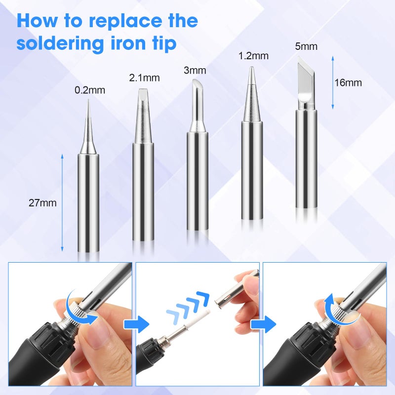 Q-MING Soldering Iron Kit, 100W LED Digital Solder Gun kits with Ceramic Heater, Adjustable Temperature Welding Tools with Tips, Wick Braid, Stand, Solders Wire, Sponge, Flux Paste, Black - Image 3