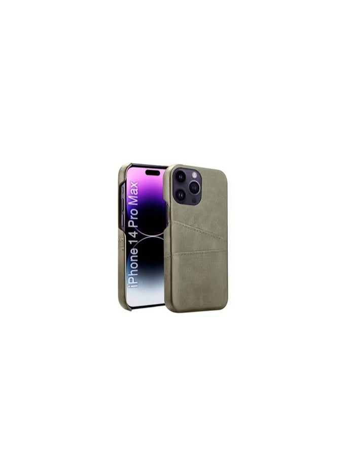 CATANES iPhone 14 Pro Max Case Cover Leather with Card Holder for Men Women Phone Case - Grey  - Image 1