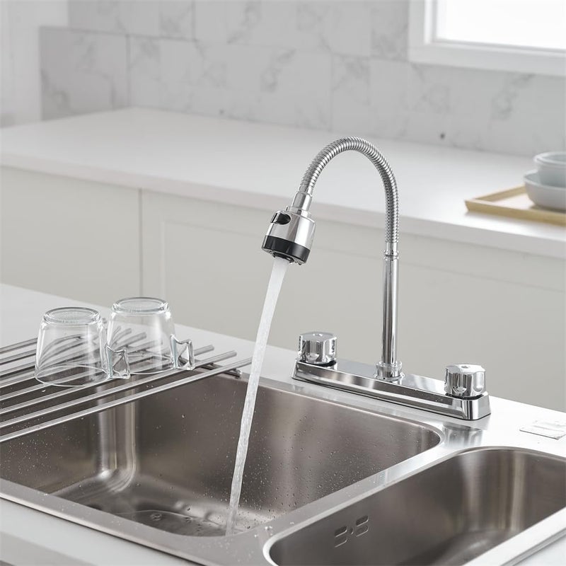 Weirun RV Kitchen Faucet RV Kitchen Sink Faucet Replacement Camper Faucet Kitchen with 2 Handles Flexible Arch 360 Swivel Flexible Dual Function Sprayer for Campers  Motorhomes  Travel Trailers Chrome - Image 4