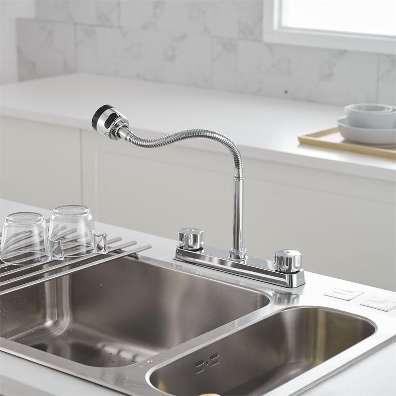 Weirun RV Kitchen Faucet RV Kitchen Sink Faucet Replacement Camper Faucet Kitchen with 2 Handles Flexible Arch 360 Swivel Flexible Dual Function Sprayer for Campers  Motorhomes  Travel Trailers Chrome - Image 2