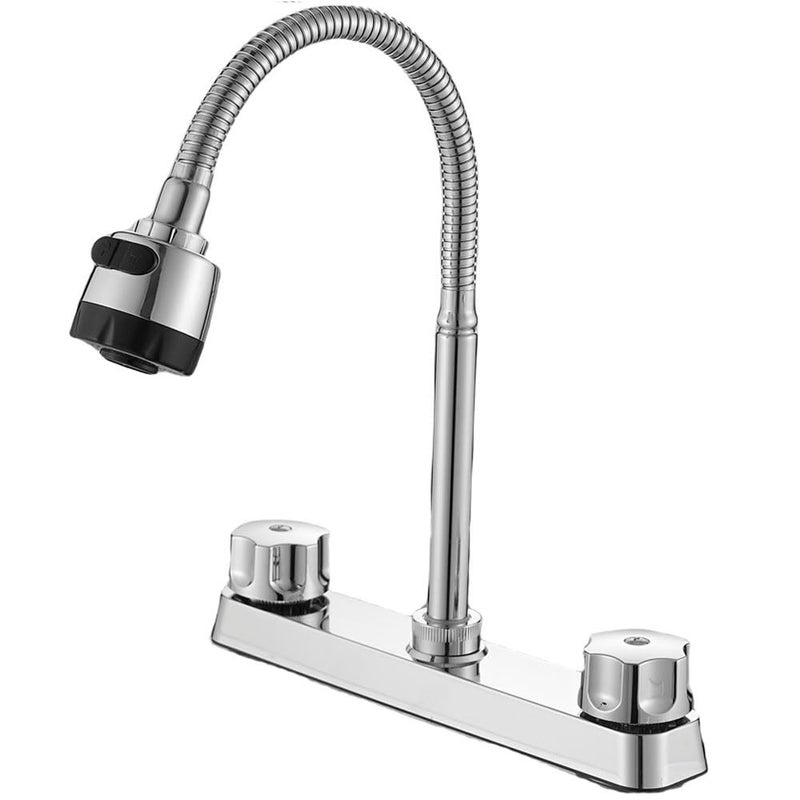 Weirun RV Kitchen Faucet RV Kitchen Sink Faucet Replacement Camper Faucet Kitchen with 2 Handles Flexible Arch 360 Swivel Flexible Dual Function Sprayer for Campers  Motorhomes  Travel Trailers Chrome - Image 1