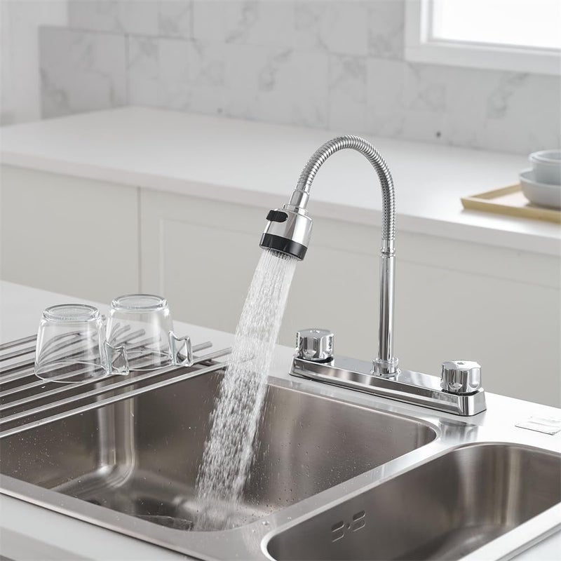 Weirun RV Kitchen Faucet RV Kitchen Sink Faucet Replacement Camper Faucet Kitchen with 2 Handles Flexible Arch 360 Swivel Flexible Dual Function Sprayer for Campers  Motorhomes  Travel Trailers Chrome - Image 5