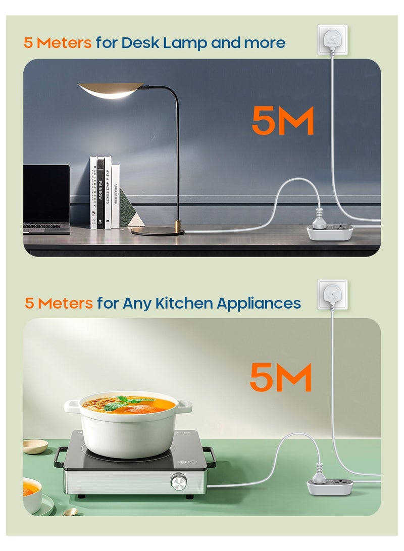 2 Way 5 Meters 2 Universal Outlets Power Extension Cord 5M Dual Socket Cable Extender  2500W 2 Plugs Electric Wire for Desk  Table  Floor Office  Car - Image 4